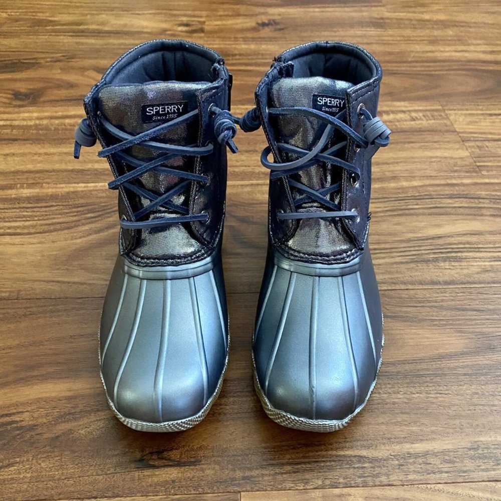 NIB Girls Sperry Saltwater Blue Sparkle Duck Boots *PLEASE READ DESCRIPTION*